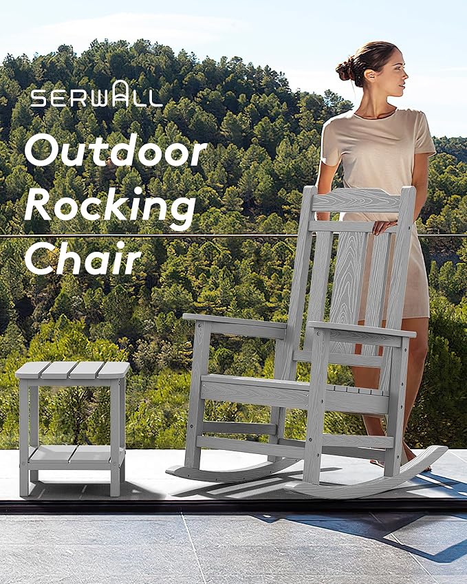 SERWALL Oversized Outdoor Rocking Chairs Set of 2, Patio Rocker, Space Gray | - Image 7