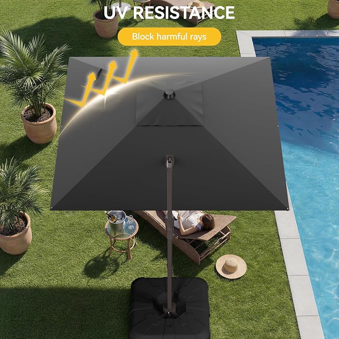 10x10FT Cantilever Outdoor Umbrella, 360° Rotating Large Offset Square Patio - Image 5