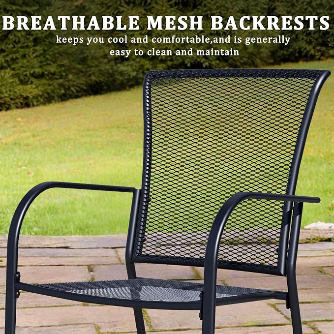 Outdoor Metal Patio Chairs Set of 4, Stackable Iron Mesh Dining Chairs - Image 5