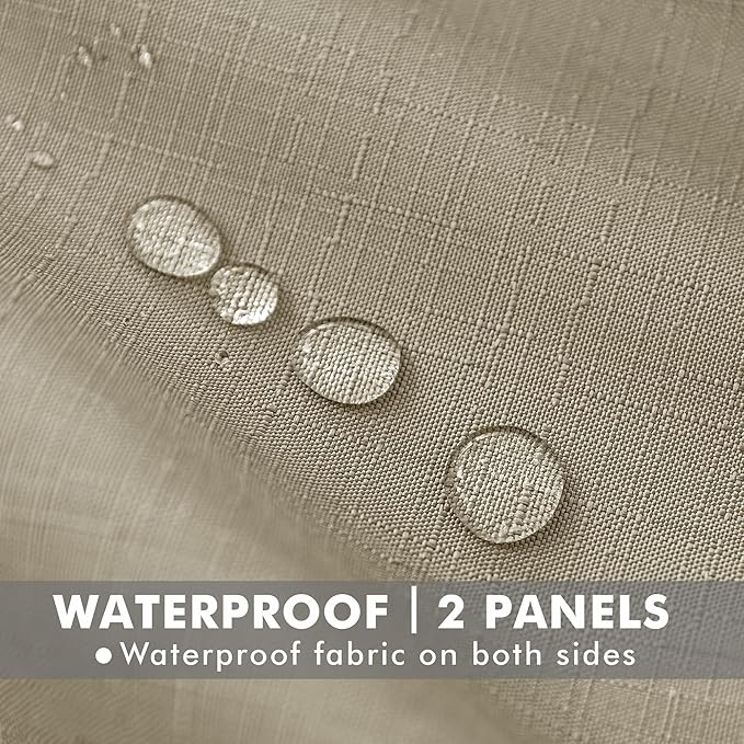 Linen Outdoor Curtains for Patio Waterproof 4 Pcs 110x120 In Taupe | Light - Image 2