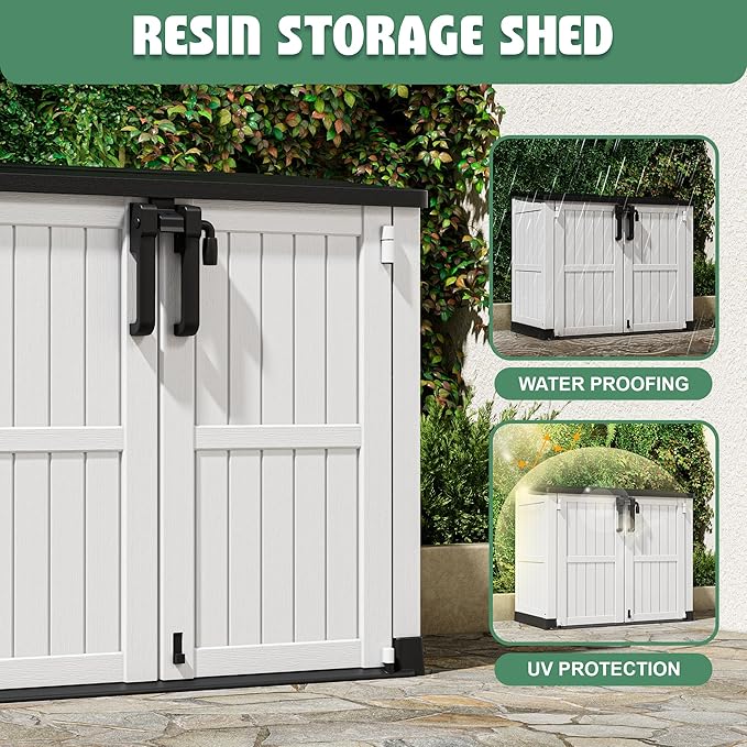 LHBcraft 36 Cu Ft Outdoor Storage Cabinet, Horizontal Resin Storage Shed Box - Image 5