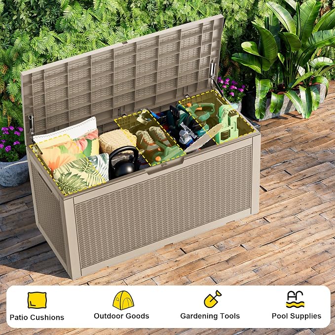 PatioZen 120 Gallon Deck Box Outdoor, Weatherproof Resin Patio Storage Box - Image 6