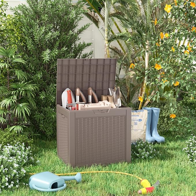 PatioZen 30 Gallon Resin Deck Box, Lockable Patio Outdoor Storage Box - Image 2