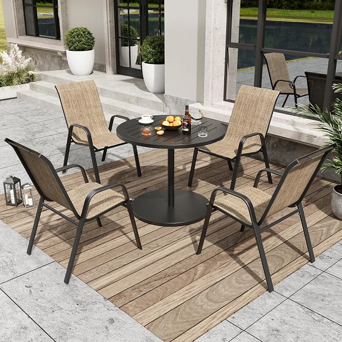 Patio Dining Chairs Set of 6, Outdoor Stackable Dining Chairs - Image 9