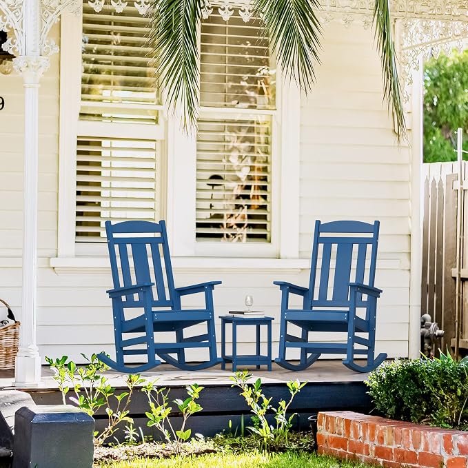 LUE BONA Outdoor Rocking Chairs Set of 2, Weather Resistant Poly Plastic Rocker - Image 5
