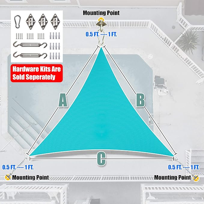 Amgo 14' x 14' x 14' Turquoise Triangle Sun Shade Sail Outdoor Canopy Awning - Image 6