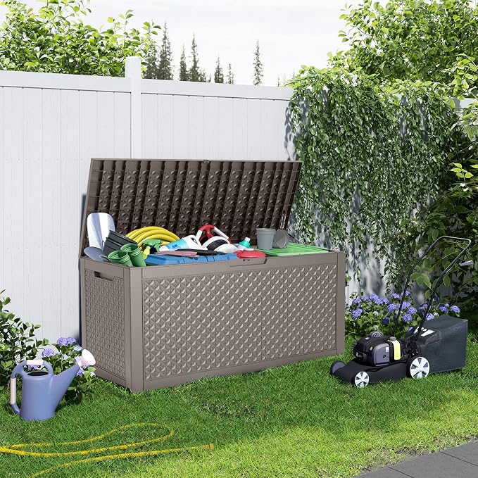 PatioZen 110 Gallon Deck Box Outdoor, Weatherproof Resin Patio Storage Box - Image 6