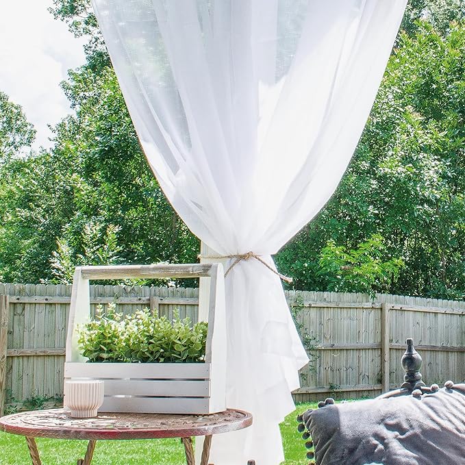Outdoor Sheer Curtains for Patio Waterproof, 2 Panels Rod Pocket Indoor/Outdoor - Image 4