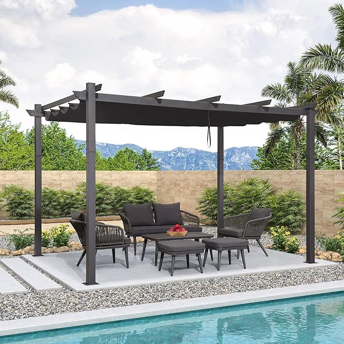 PURPLE LEAF Outdoor Pergola 10' X 13' Retractable Canopy Aluminum, Custom Shade - Image 2