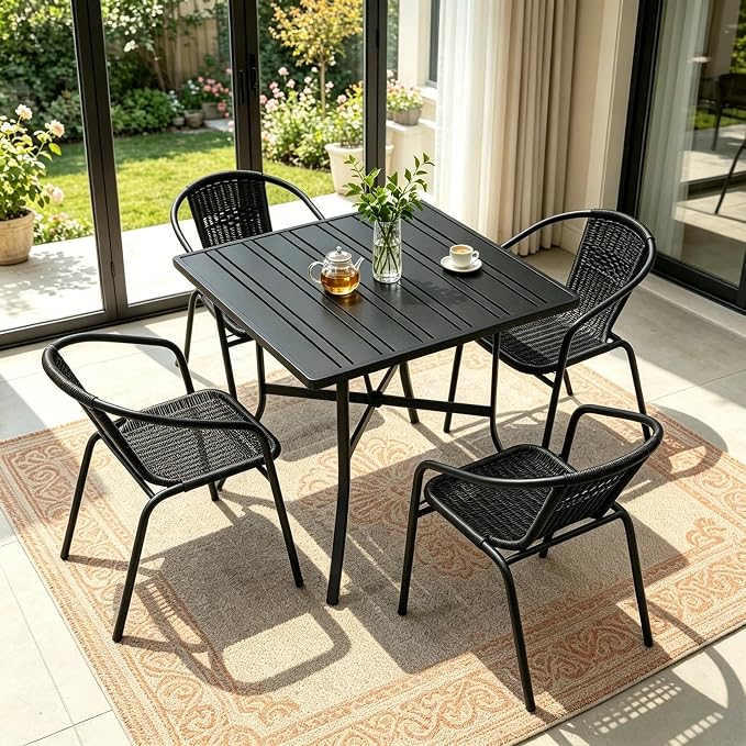 8 Pack Black Stackable Outdoor Rattan Chairs, All-Weather Patio Seating - Image 7