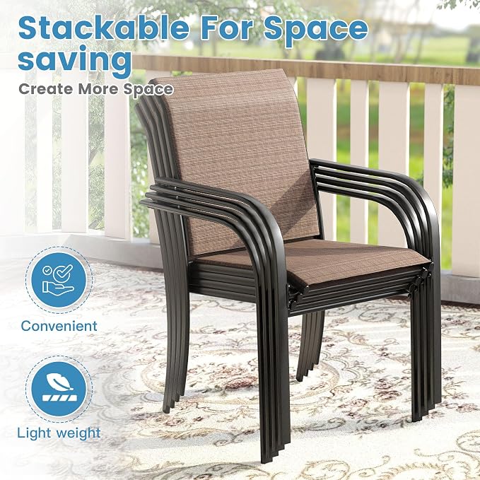 DIFY Patio Chairs Set of 6, Stackable Textilene Outdoor Dining Chairs - Image 4