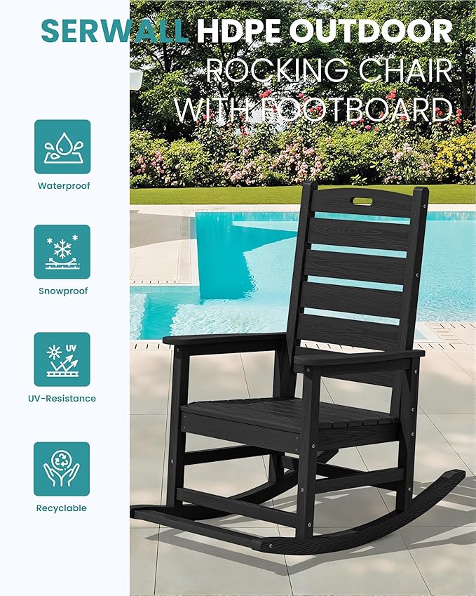 SERWALL Outdoor Rocking Chair Set of 2, Oversized HDPE Rocker, all Weather - Image 4