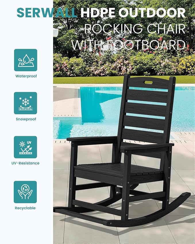 SERWALL Outdoor Rocking Chair Set of 4, Oversized HDPE Rocker, All Weather - Image 4