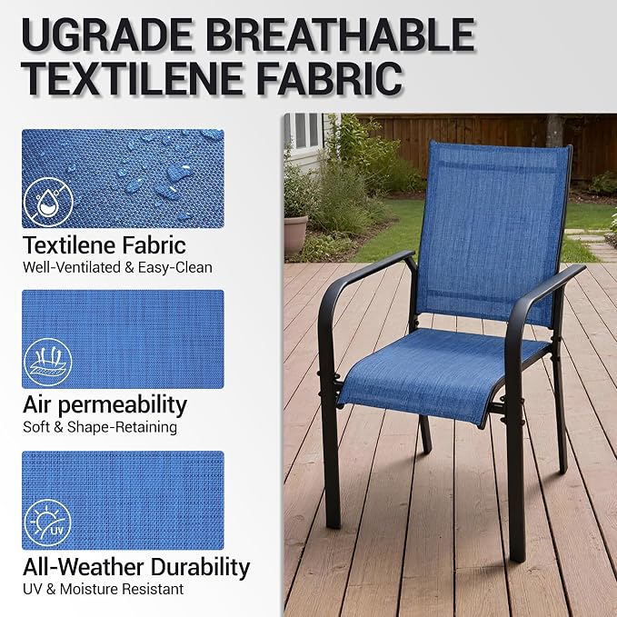 Patio Dining Chairs Set of 4, All-Weather High Back Textilene Stackable Chairs - Image 6