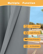 Extra Wide Outdoor Curtains for Patio Waterproof 2 Pcs 110x95 Inch Grey | - Image 3