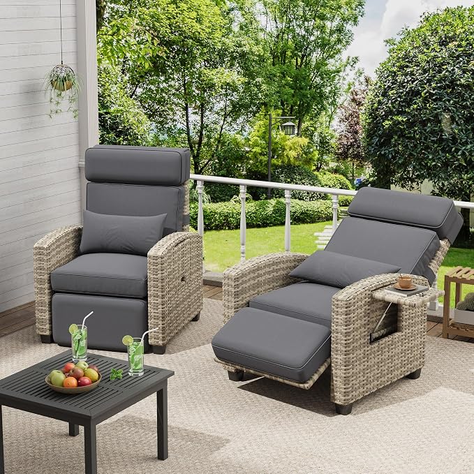 Recliner Chair Wicker, Adjustable Patio Lounge Chair, - Image 6
