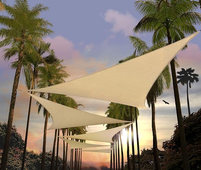 Amgo Custom Size 5' x 5' x 5' Beige Triangle Sun Shade Sail UPF50+ AGTAPT10 by Amgo