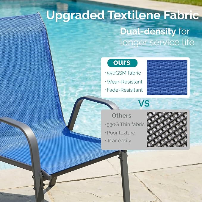 MAMIZO Patio Dining Chairs, Stackable Textilene Chair Set of 8, - Image 3