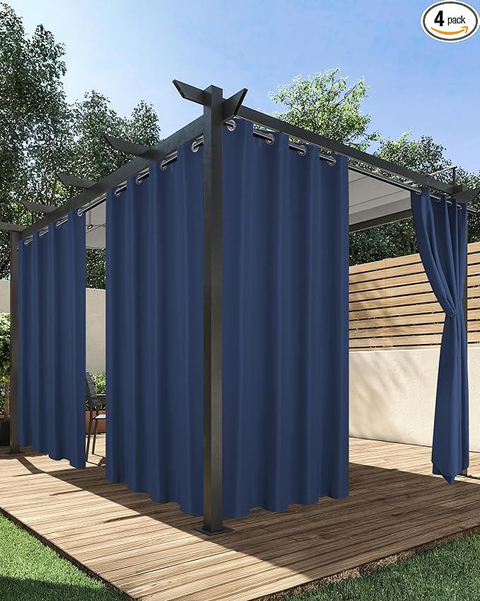 HolidayIdeas Outdoor Curtains for Patio Waterproof 4 Pcs 54x120 Inch Navy | by HolidayIdeas