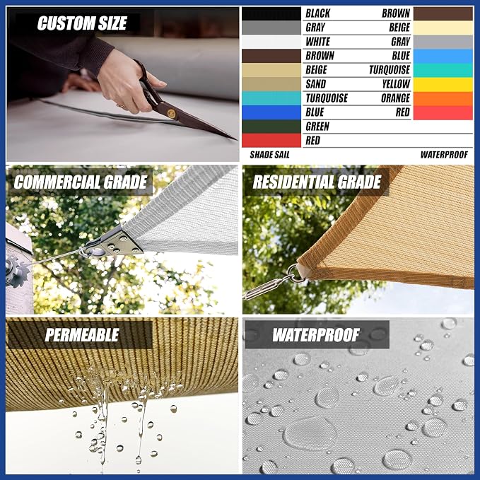 7' x 23' Black Sun Shade Sail UPF50 Rectangle smTAPR0816 Canopy Fabric Cloth - Image 3