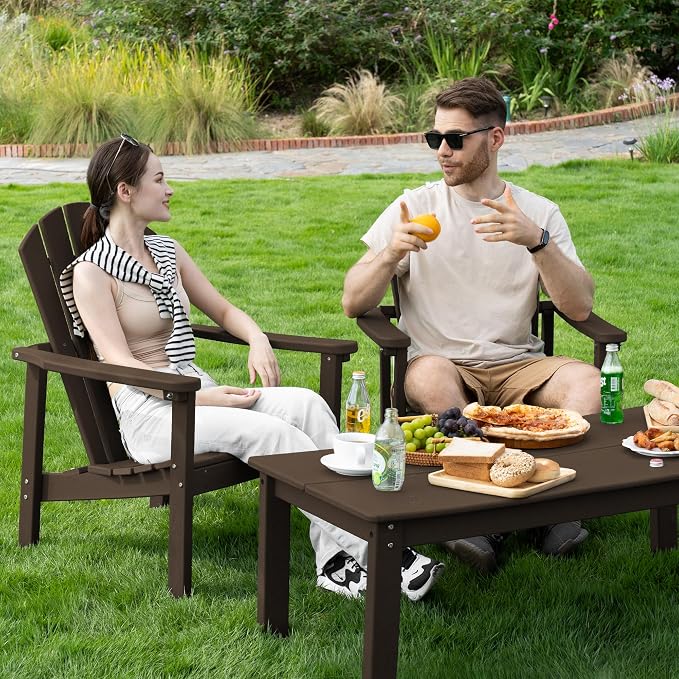 Compact Stackable Adirondack Chair, All Weather HDPE, Coffee | 26.3" Wide HDPE - Image 2