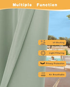 Outdoor Curtains for Patio Waterproof 4 Pcs 54x95 Inch Sage Green | Poolside - Image 3