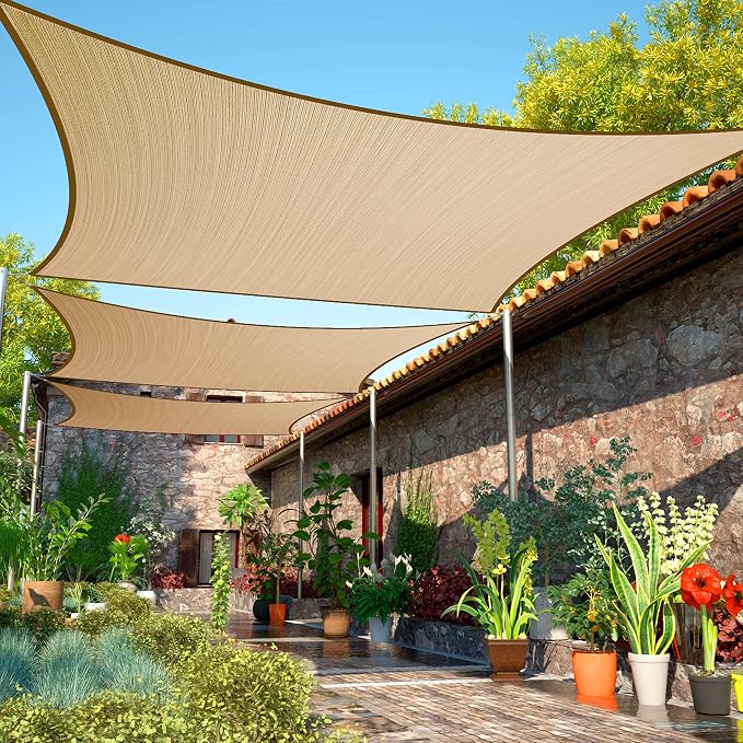 11' x 24' Sand Beige Sun Shade Sail Rectangle SMSLR Canopy Fabric Cloth Screen by ShadeMart
