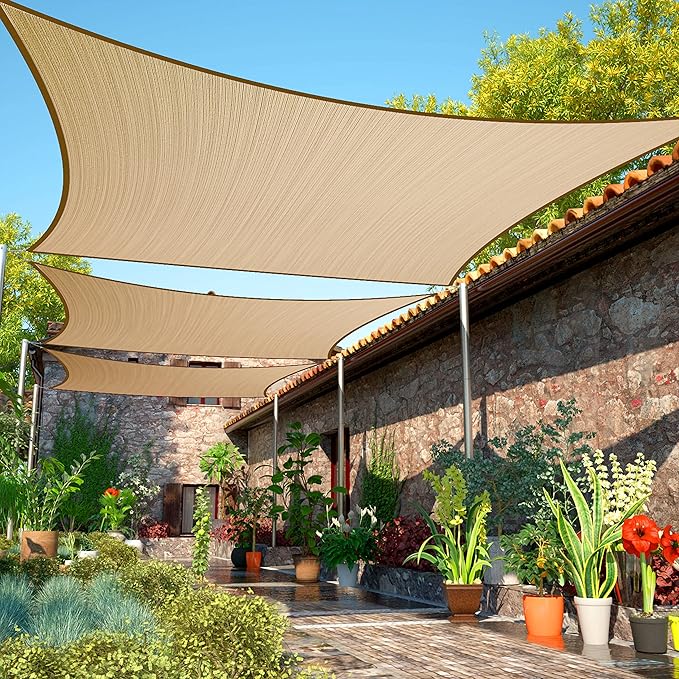 14' x 16' Sand Beige Sun Shade Sail Rectangle SMSLR Canopy Fabric Cloth Screen by ShadeMart