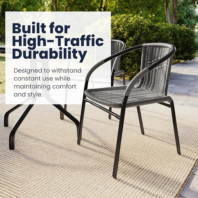 Flash Furniture Lila 2 Pack Gray Rattan Indoor-Outdoor Restaurant Stack Chair | - Image 7