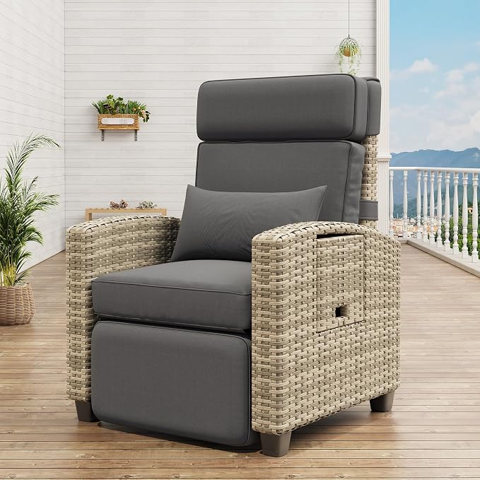 Outdoor Recliner Chair with Flip-Up Side Table & Linked Reclining Mechanism – - Image 6