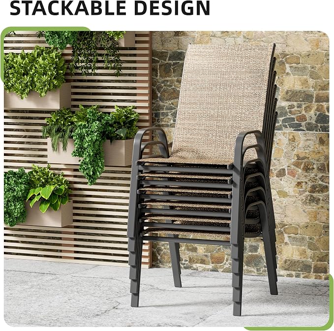 Patio Chairs Set of 6, Outdoor Stackable Dining Chairs - Image 4
