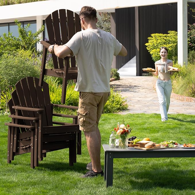 Compact Stackable Adirondack Chair, All Weather HDPE, Coffee | 26.3" Wide HDPE - Image 5