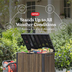 Keter Premium Everwood 30 Gal Outdoor Storage Box and Patio Side Table | Walnut - Image 3