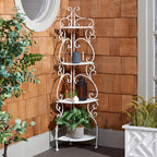 SAFAVIEH Outdoor Collection Turuca Antique White Wrought Iron 4-Tier Corner - Image 2