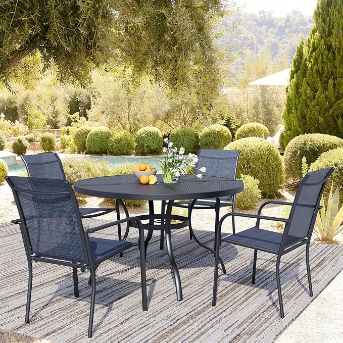Stackable Patio Chairs Set of 6, Outdoor Dining Chairs - Image 4