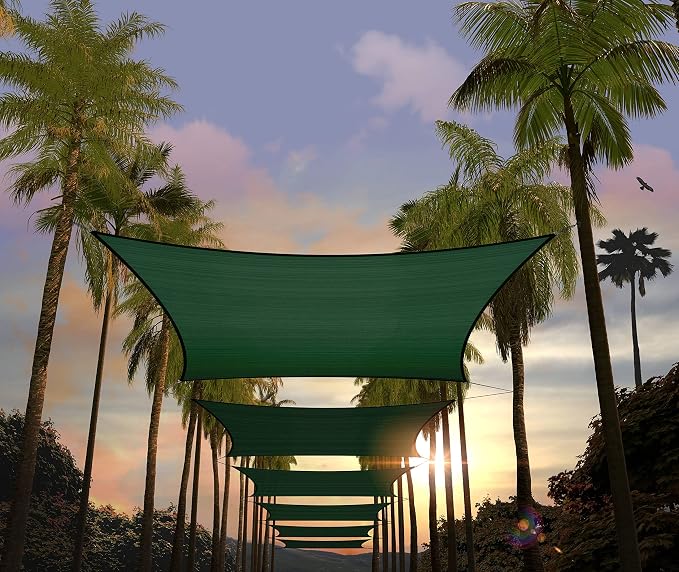 Amgo Custom Size 14' x 14' Green Rectangle Square Sun Shade Sail UPF50+ by Amgo