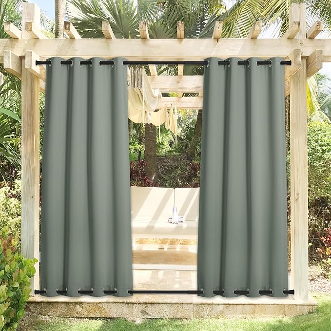 NICETOWN Windproof Sage Green Outdoor Curtains 2 Panels Top and Bottom Grommet - Image 2
