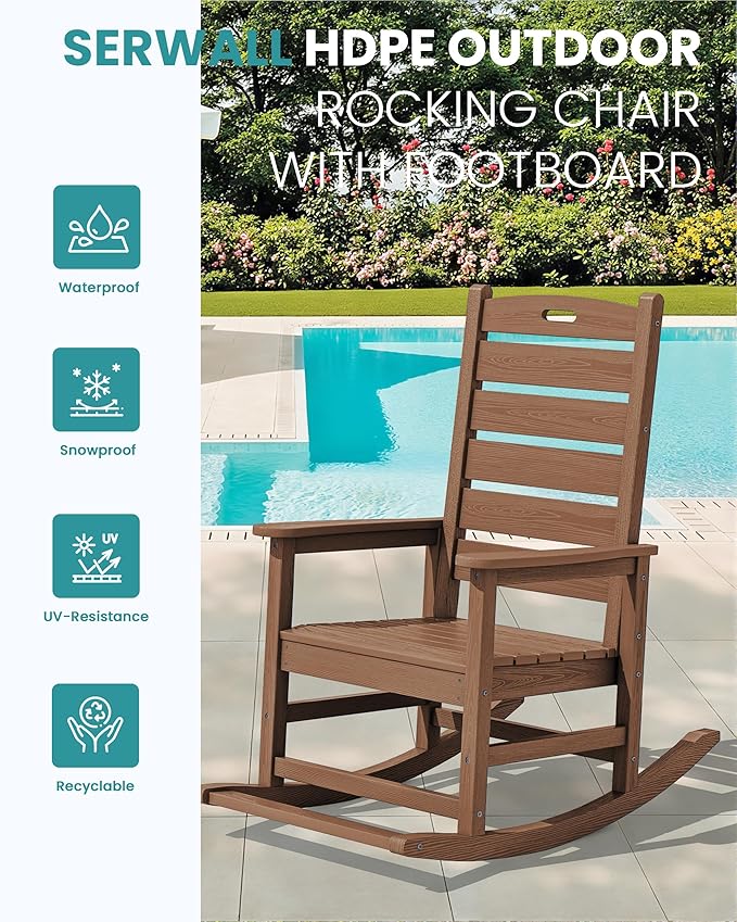 SERWALL Outdoor Rocking Chair Set of 2, Oversized HDPE Rocker, all Weather - Image 4