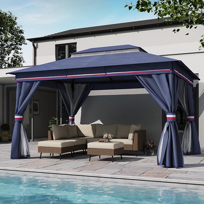 10'x12' Outdoor Gazebo, Metal Frame Heavy Duty Patio Canopy Tent Shelter by LAUSAINTHOME