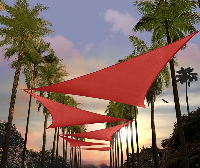 Amgo 22' x 22' x 22' Red Triangle Sun Shade Sail Outdoor Canopy Awning UPF50+ by Amgo
