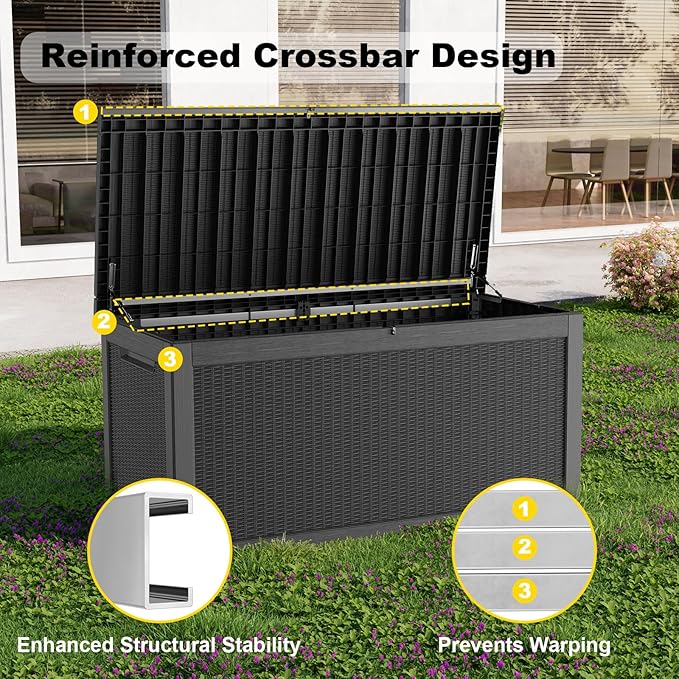 320 Gallon Deck Box Waterproof Outdoor Storage UV Resistant Black | Hydraulic - Image 4