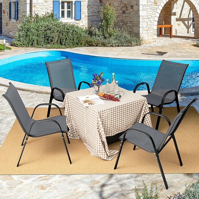 COSTWAY Patio Stackable Dining Chairs Set of 4 - Image 2