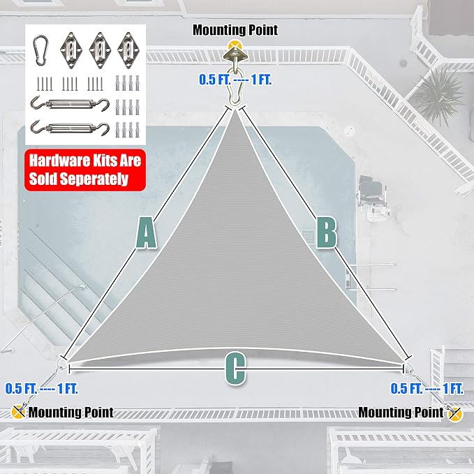 Amgo Custom Size 19' x 19' x 19' Gray Triangle Sun Shade Sail UPF50+ AGTAPT10 - Image 6