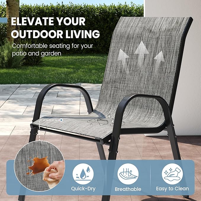 Patio Chairs Set of 6, Stackable Dining Chairs High Back, Breathable Seat - Image 6