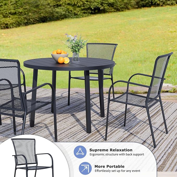 Outdoor Metal Patio Chairs Set of 6, Stackable Iron Mesh Dining Chairs - Image 3