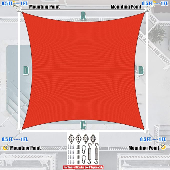 Amgo Custom Size 15' x 21' Red Rectangle Square Sun Shade Sail UPF50+ AGTAPR0810 - Image 7