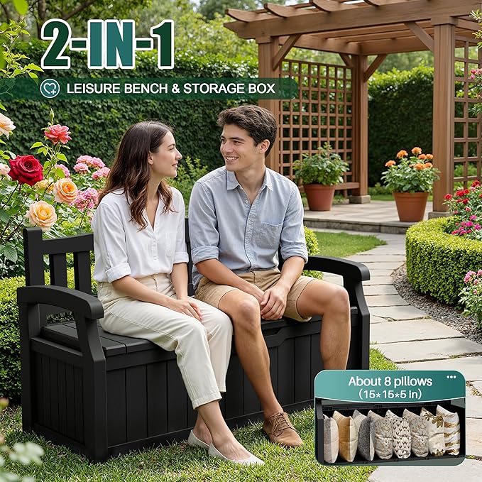 Devoko 80 Gallon Storage Bench Deck Box Waterproof&Lockable | Outdoor Benches - Image 6