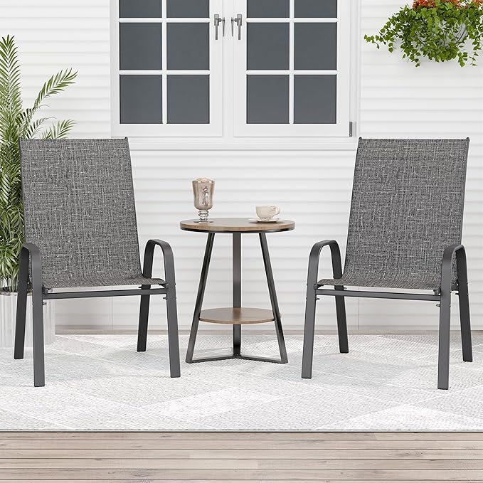 Patio Chairs Set of 2, Outdoor Dining Chairs Stackable - Image 2