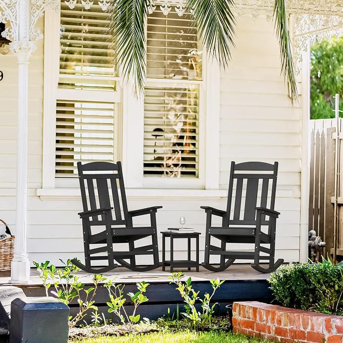 LUE BONA Outdoor Rocking Chairs Set of 2, Weather Resistant Poly Plastic Rocker - Image 6