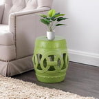 JONATHAN Y Lucky Coins 16" Ceramic Garden Stool Side Table, Matte Green | - Image 2